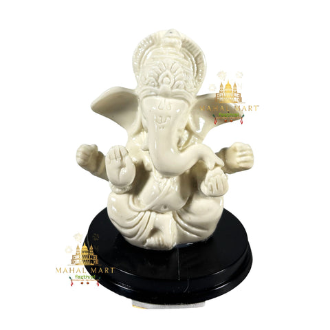 White Sitting Ganesh Idol